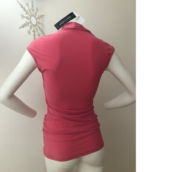 .Le Chateau Corral Peach Salmon Pink Blush Top Asymmetrical Cowlneck Stretchy - Picture 3 of 5